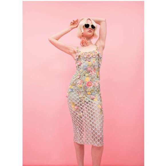 LA FUORI Aurora Twilight Blossom Dress in Misty Green Small New Womens Midi - Picture 13 of 17